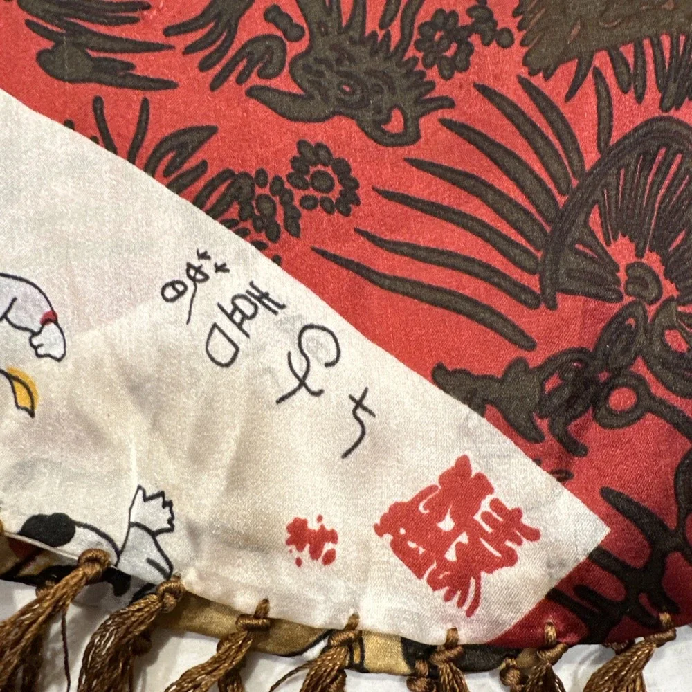 Jin Xiu Lang Japanese Folk Scenes Scarf 100% Silk Asian 65x20